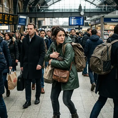Fearful Woman Safeguarding Her Belongings | 4K Photo