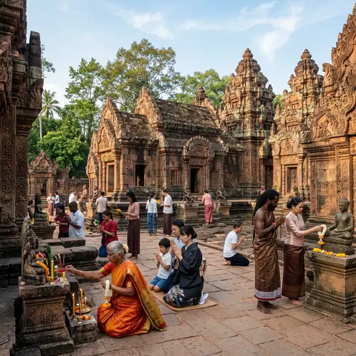 Diverse Group Worshipping at Serene Temple | Exquisite Rituals