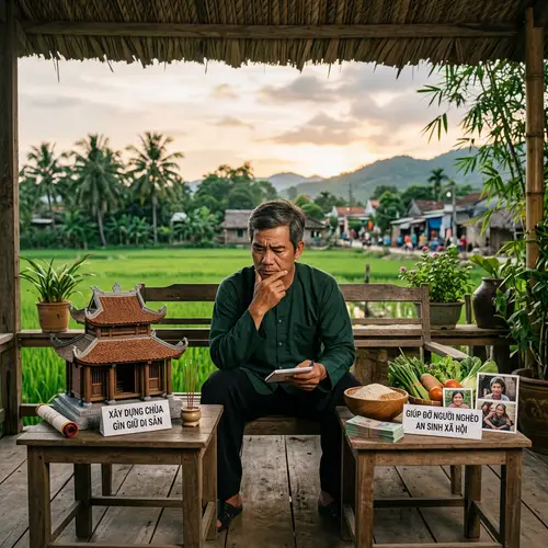Vietnamese Man Contemplates Between Building Temple or Aiding Poor