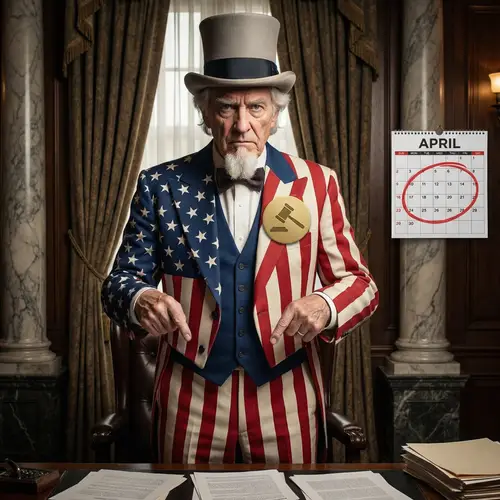 Elderly Uncle Sam Urges Tax Time - Governance Badge, Calendar