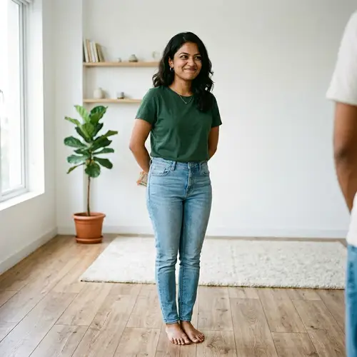 Secretly Concealed Money Surprise: South Asian Woman in Minimalistic Room