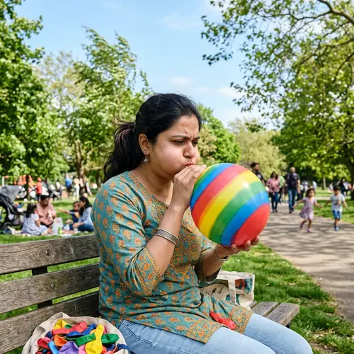 Woman Blowing Balloon Outdoors - Joyful Moments