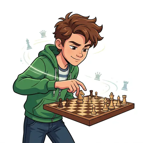 Young Chess Prodigy in Cartoon Style