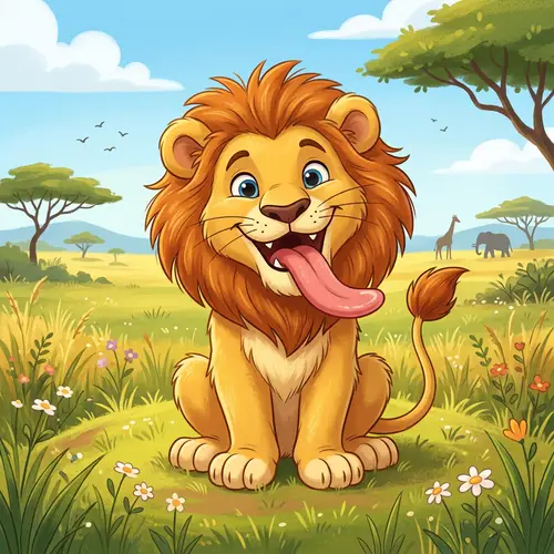 Playful Cartoon Lion Sticking Tongue Out