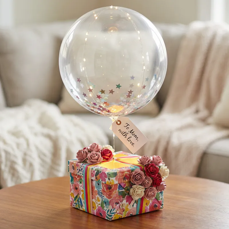 Mother's Day Transparent Balloon Gift | Colorful Box & Stars