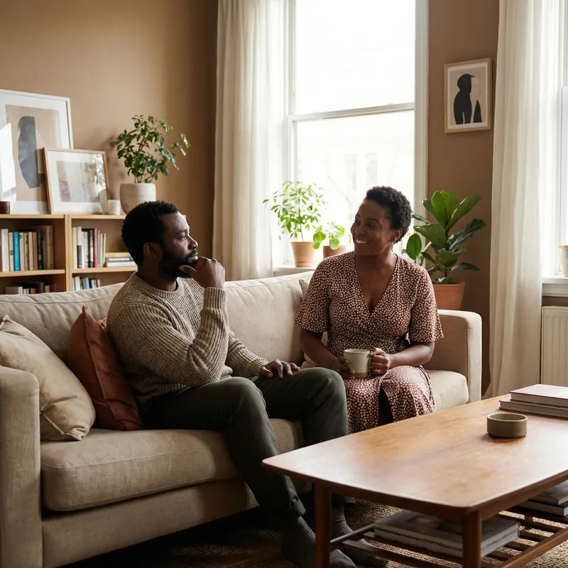 Black Man and Black Woman in Relaxed Modern Setting