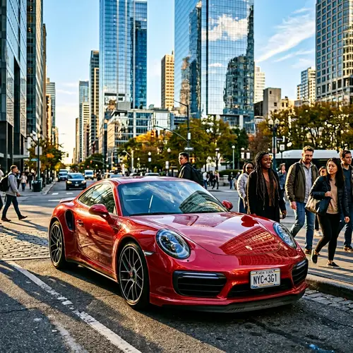 Contemporary Red Car in Cityscape | Sleek Design & Urban Environment