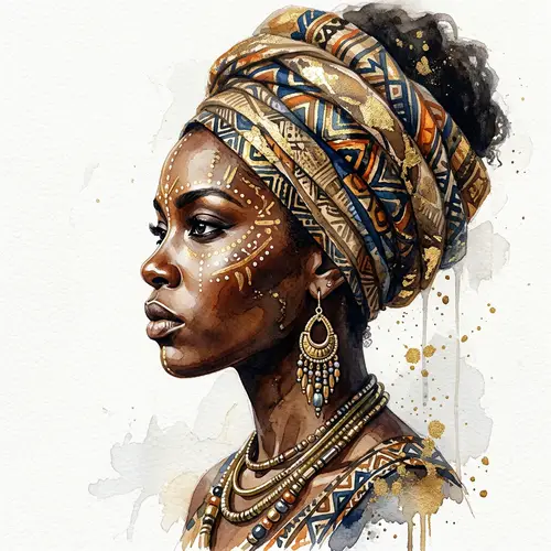 Afro American Woman Watercolor Painting | Tribal Makeup Portrait