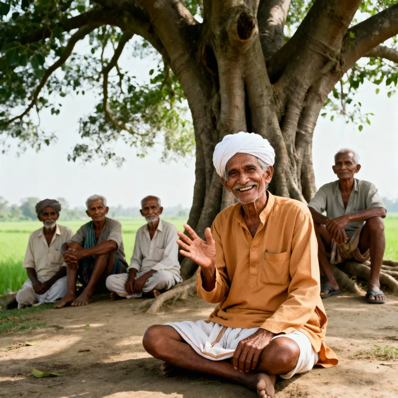 Elderly Indian Villager Smiling Under Banyan Tree Elderly Indian Villager Smiling Under Banyan Tree
