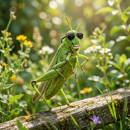 Smiling Grasshopper in Sunglasses - Fun and Quirky