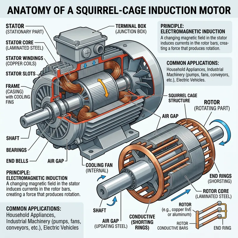 Induction Motor Components: Stator, Rotor, Windings