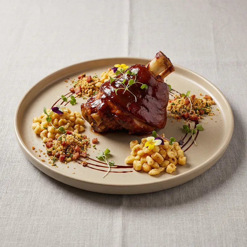 Elegant Roasted Pork Knuckle Dish Presentation