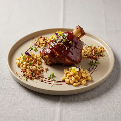 Elegant Roasted Pork Knuckle Dish Presentation