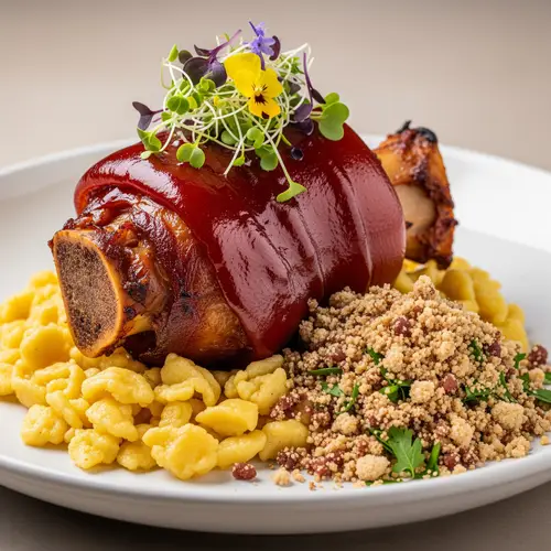Elegant Roasted Pork Knuckle Dish Presentation