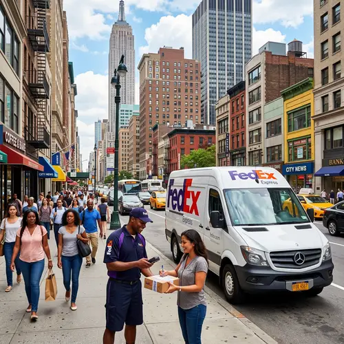FedEx Delivery Truck in Bustling City | Fast and Reliable Shipping