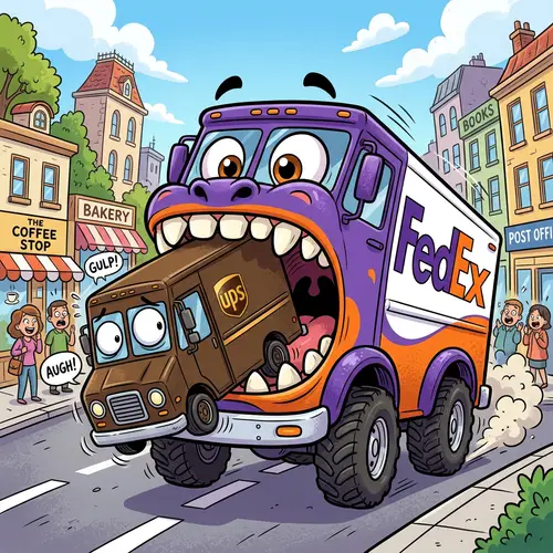 FedEx Eats UPS - Funny Delivery Truck Illustration