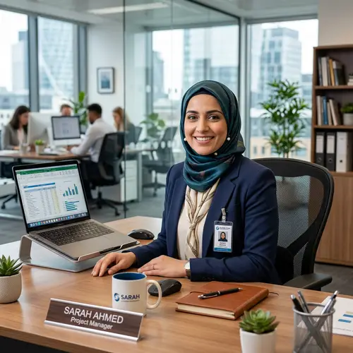 Professional Woman in Stylish Hijab - Office Portrait