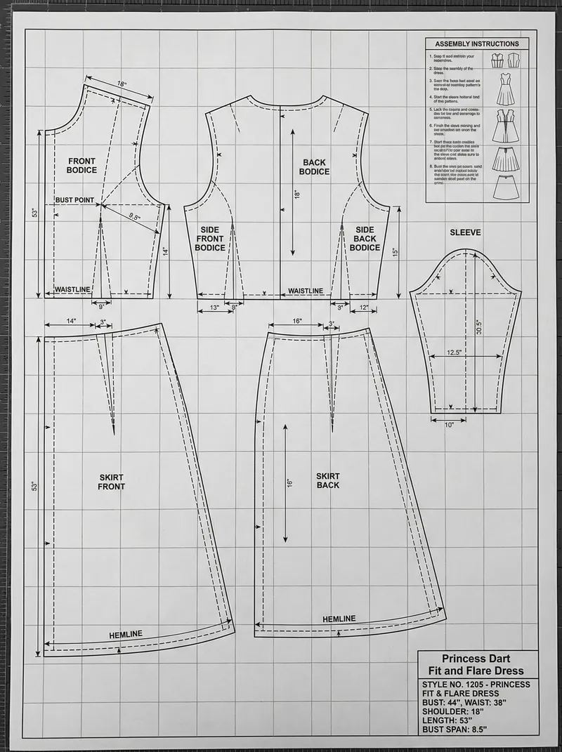 Professional Fit and Flare Dress Pattern - 44" Bust