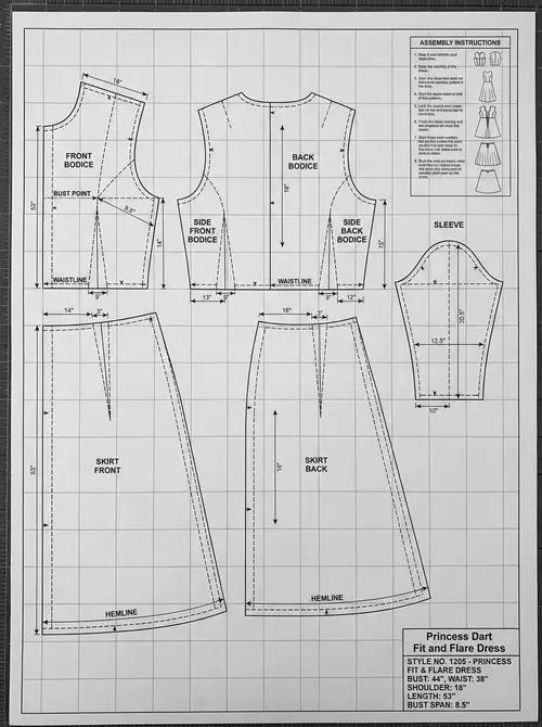 Professional Fit and Flare Dress Pattern - 44" Bust