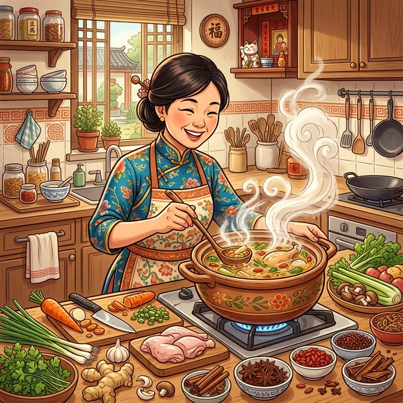Joyful Chinese Mom Preparing Heartwarming Soup | Family Tradition