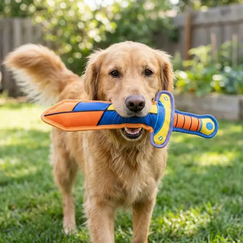 Dog with Toy Weapon - Playful Canine Image
