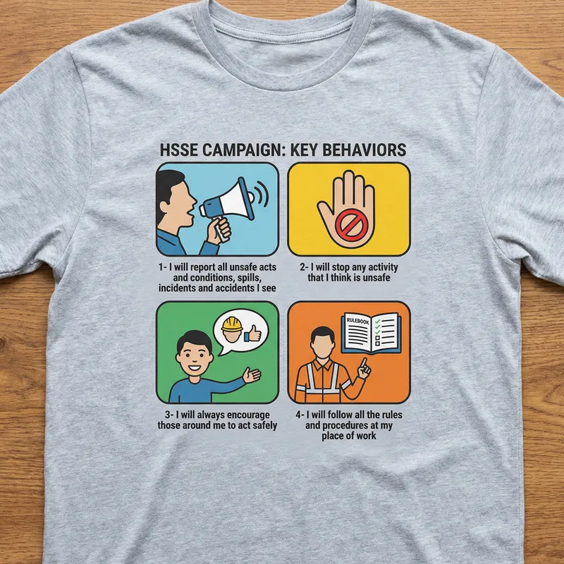 HSSE T-shirt Design | Safety Behaviors Illustration