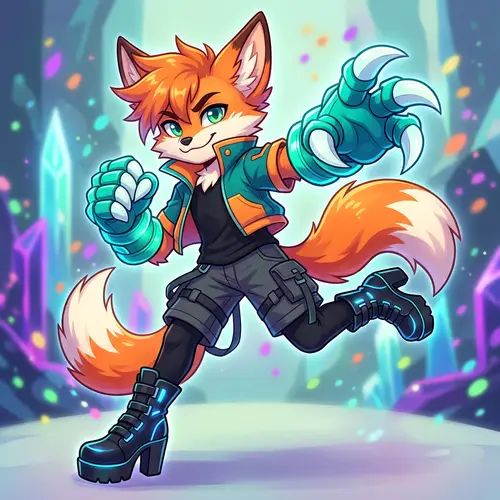 Vibrant Furry Chibi Character with Stylish Claws