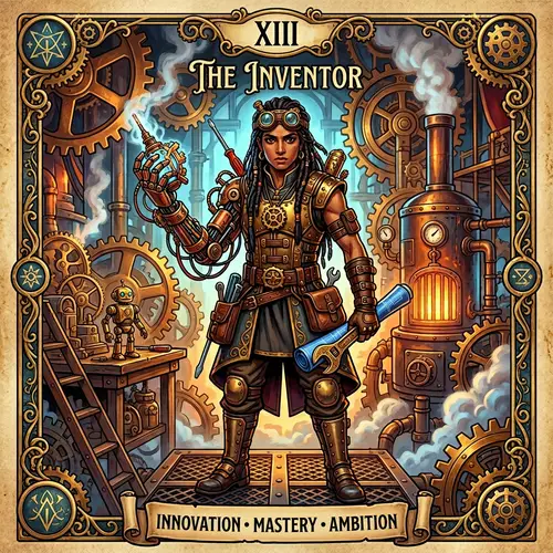 Steampunk Tarot Card Inventor | Colorful Tech Fantasy Art