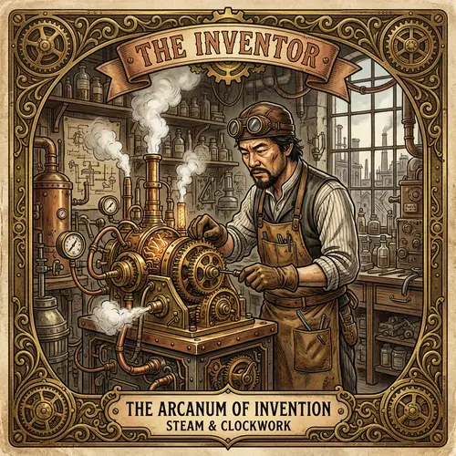 Steampunk Asian Inventor on Tarot Card