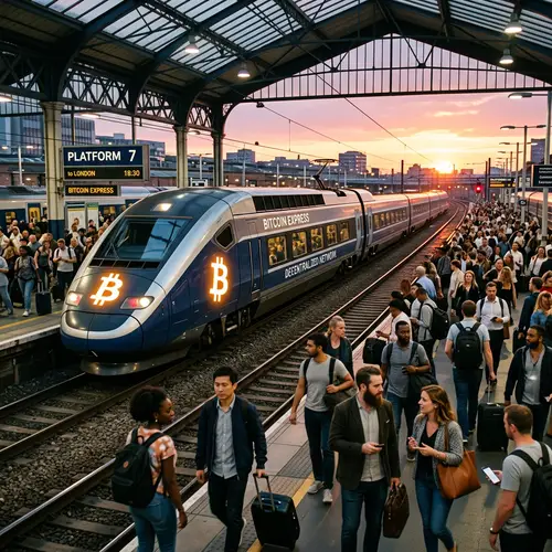 Bitcoin Logo Train Station | Modern Cryptocurrency Innovation