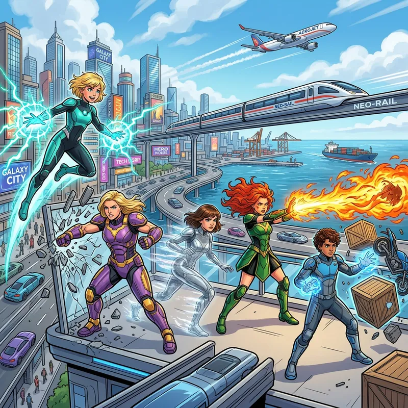 Diverse Superhero Team Featuring Blondes, Brunettes, and More in Action