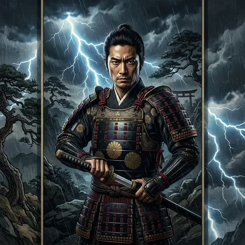 Samurai and Lightning Wallpaper: Symbolism of Japanese Culture & Nature's Might