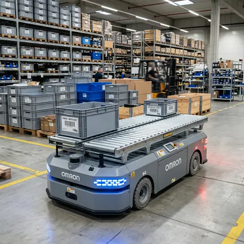 Omron AMR Transport Robot with Roller Conveyors | Efficient Material Transportation