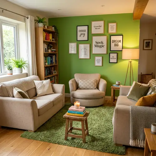 Cozy Small Room with Apple Green Accent Wall