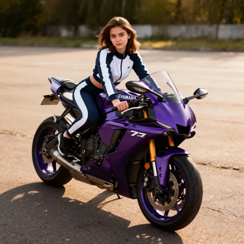 Ukrainian Girl in Sportswear on Yamaha R7
