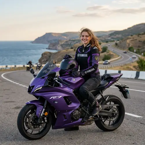 Ukrainian Girl in Sportswear on Yamaha R7