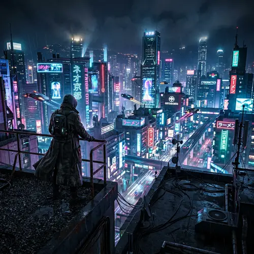 Neon Cyberpunk Cityscape - Futuristic Urban Night Scene