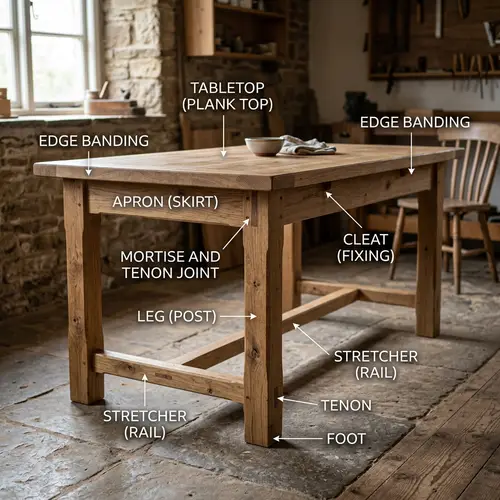 Wooden Table Parts | Labelled in English