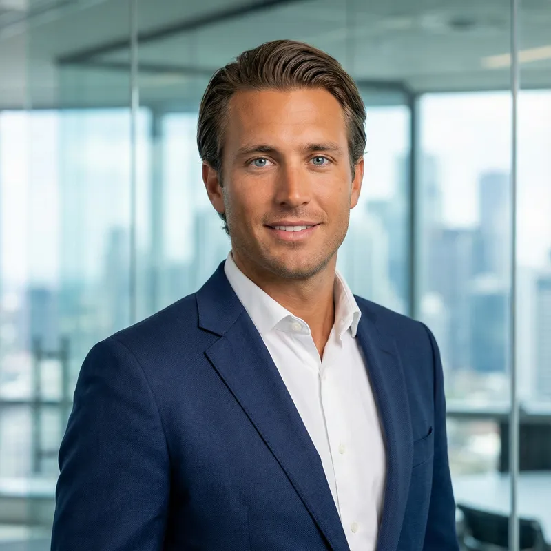 Caucasian CEO Portrait: Mid-30s with Blue Eyes