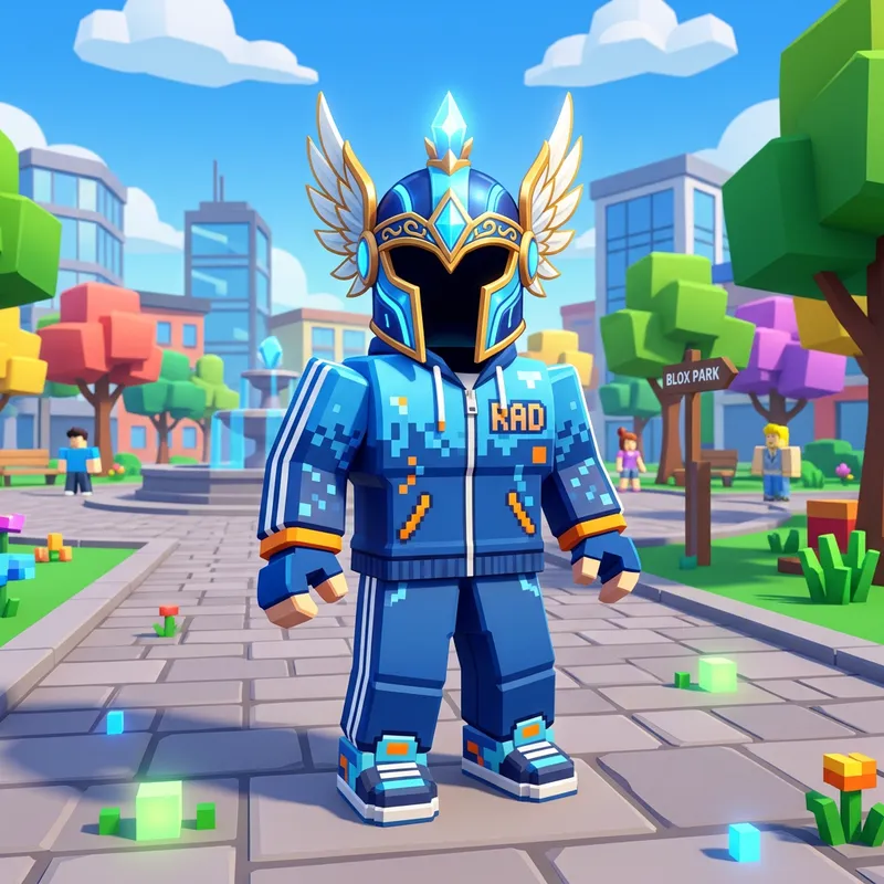 Trendy Roblox Character in Headless Blue Valkyrie