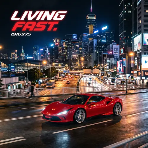 Night Cityscape with Red Sports Car - Living Fast
