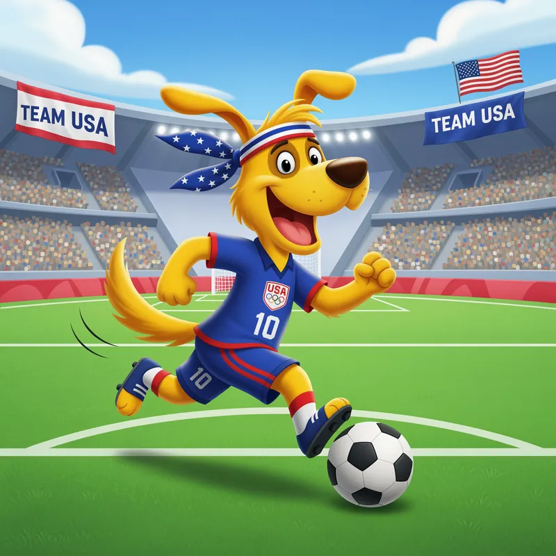 Happy Cartoon Dog Competing for Team USA in Olympics