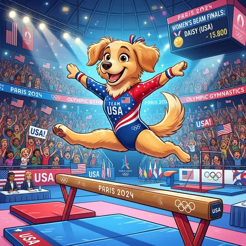 Happy Cartoon Dog Competes for Team USA in Olympics