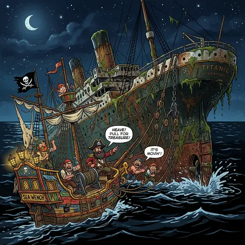 Cartoon Pirates Raising the Titanic