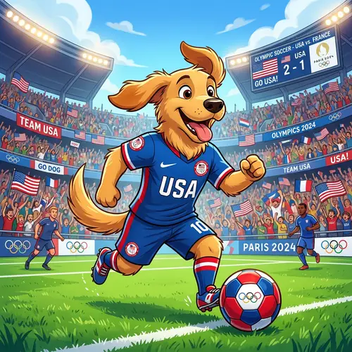 Happy Cartoon Dog Competing for Team USA in Olympics