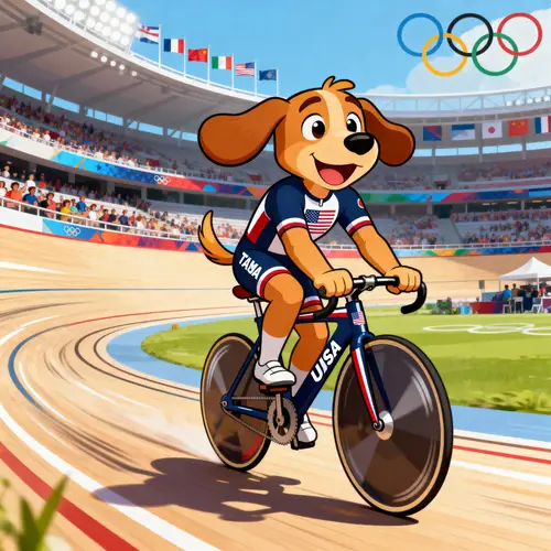 Happy Cartoon Dog Competes for Team USA in Cycling