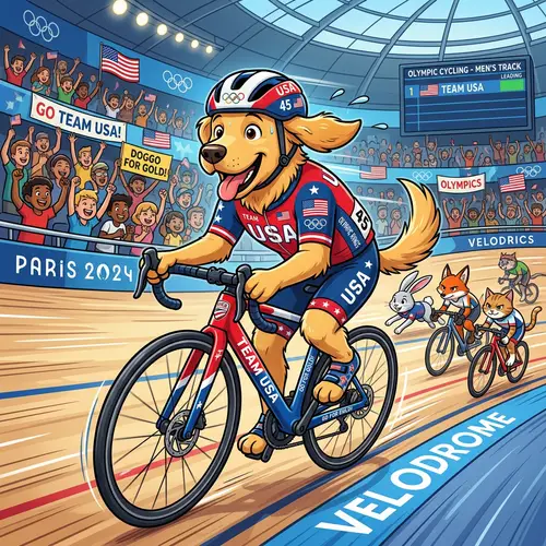 Happy Cartoon Dog Competes for Team USA in Cycling