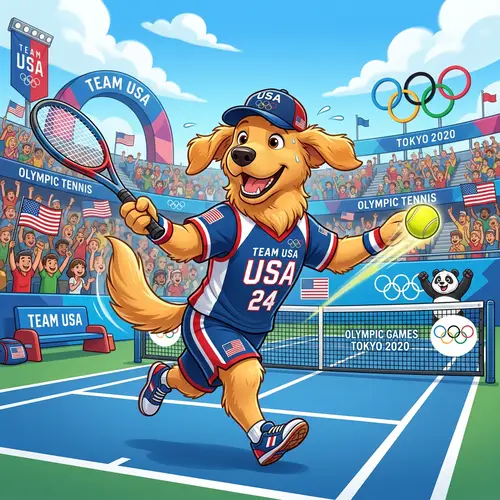 Cartoon Dog Competing for Team USA in Tennis