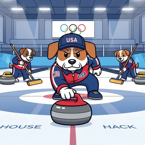 Team USA Cartoon Dog in Olympic Curling