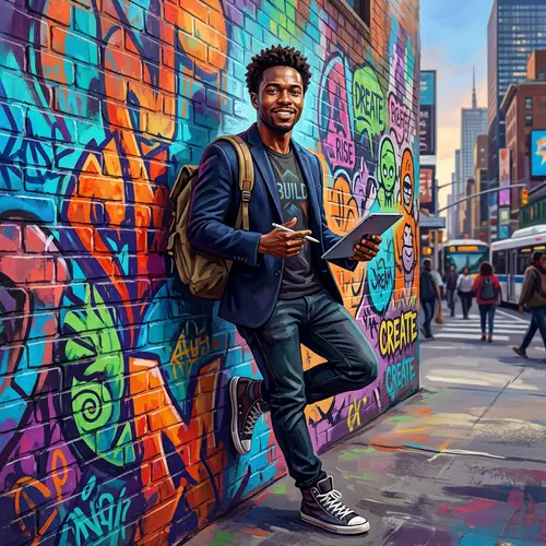 Dynamic Portrait of Self-Made Urban Entrepreneur | Street Graffiti Inspired